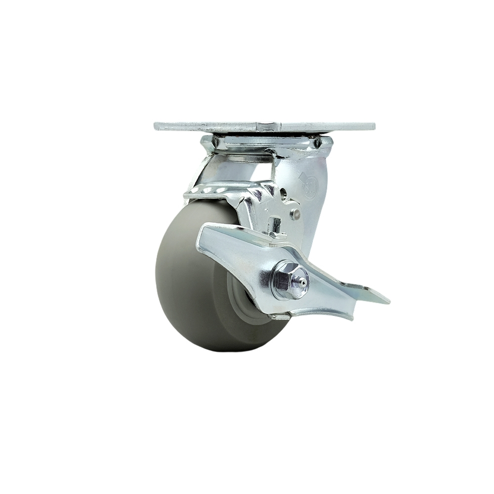 Stainless Steel Thermoplastic Rubber Donut Tread Swivel Top Plate Heavy Duty Caster with 4 Inch Wheel and Top Lock Brake – 300 lbs. Capacity/Caster - Service Caster Brand — photo 1
