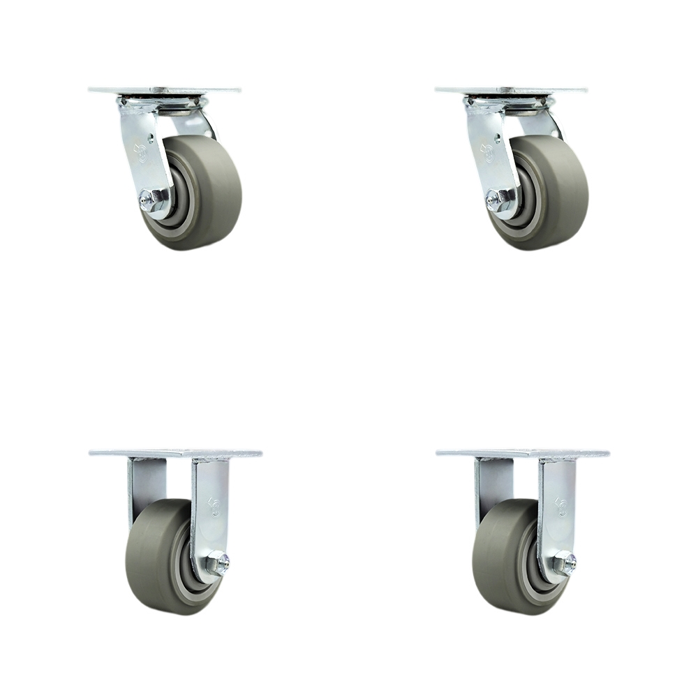 Stainless Steel Thermoplastic Rubber Flat Tread Swivel Top Plate Casters Set of 4 Heavy Duty with 4 Inch Wheels - Includes 2 Swivel and 2 Rigid – 1,200 lbs. Total Capacity - Service Caster Brand — photo 1
