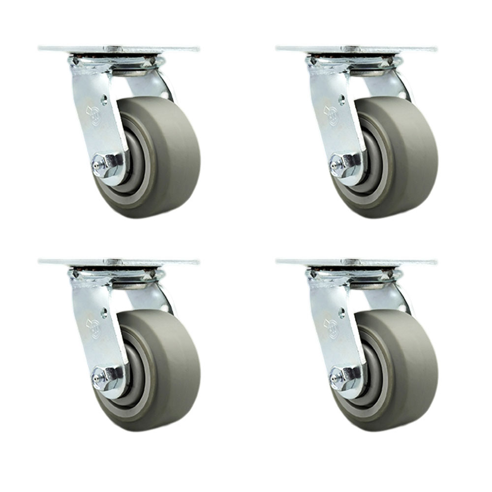 Stainless Steel Thermoplastic Rubber Flat Tread Swivel Top Plate Casters Set of 4 Heavy Duty with 4 Inch Wheels - Includes 4 Swivel – 1,200 lbs. Total Capacity - Service Caster Brand — photo 1