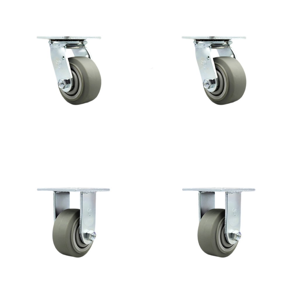 Stainless Steel Heavy Duty Swivel Caster Set of 4 with 4 Inch Thermoplastic Rubber Flat Tread Wheels and Delrin Bearings- Includes 2 Swivel with Bolt on Swivel Locks and 2 Rigid - Service Caster Brand — photo 1