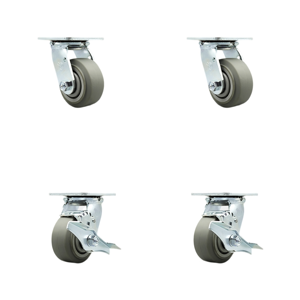 Stainless Heavy Duty Swivel Caster Set with 4 Inch Thermoplastic Rubber Flat Tread Wheels and Delrin Bearings-Includes 2 Swivel with Bolt on Swivel Locks and 2 Swivel with Brakes- Service Caster Brand — photo 1