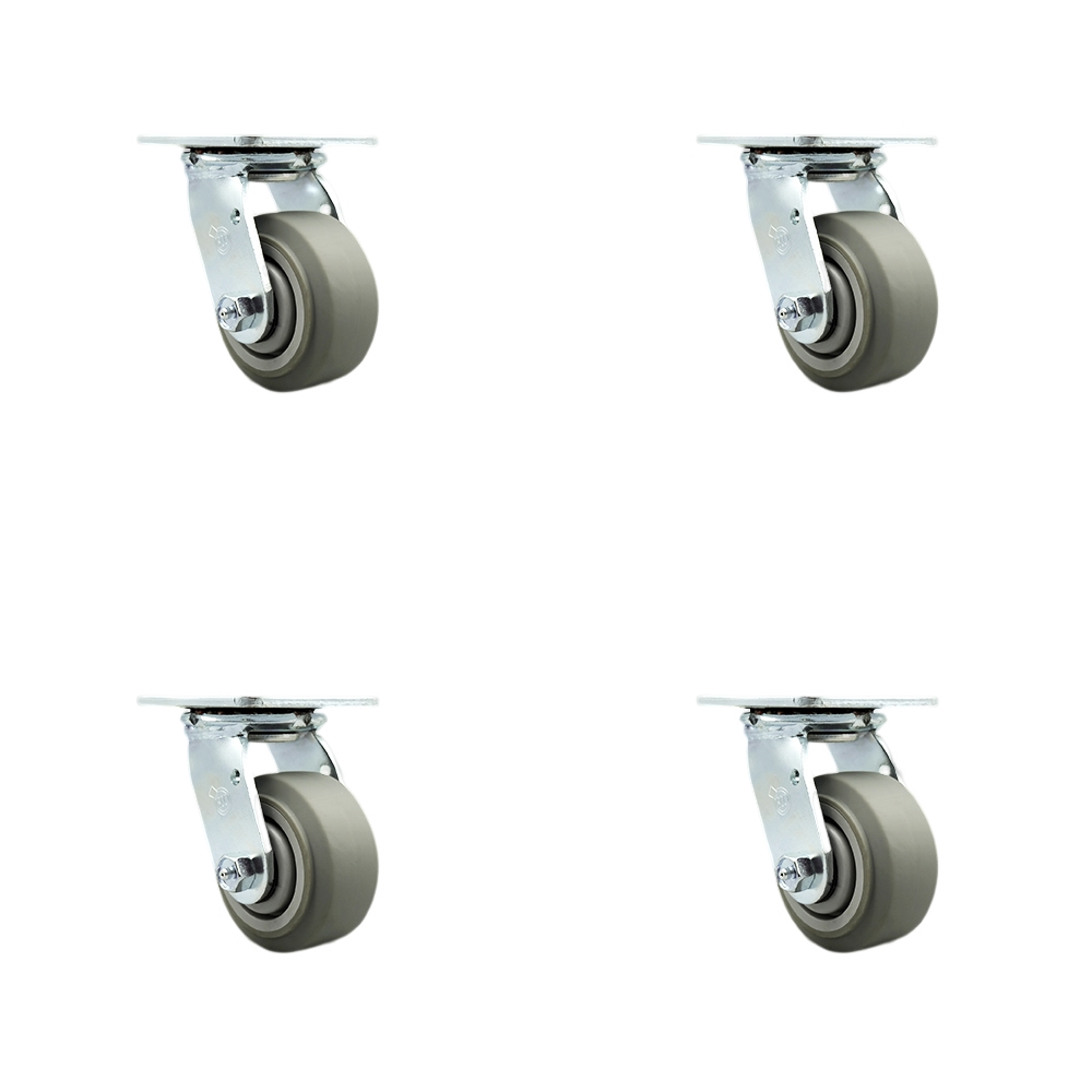 Stainless Steel Thermoplastic Rubber Flat Tread Swivel Top Plate Casters Set of 4 Heavy Duty with 4 Inch Wheels - Includes 4 Swivel with Bolt on Swivel Locks - Service Caster Brand — photo 1