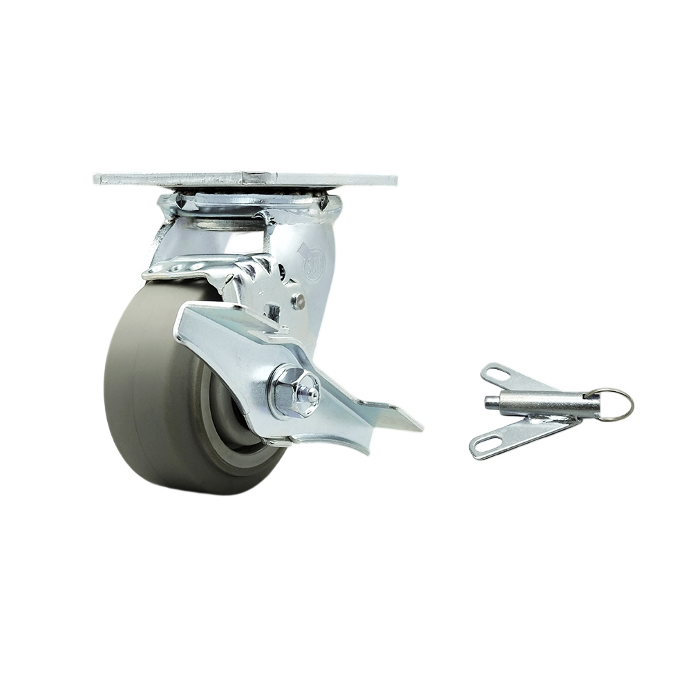Stainless Steel Thermoplastic Rubber Flat Tread Swivel Top Plate Heavy Duty Caster with 4 Inch Wheel and Top Lock Brake and Bolt on Swivel Lock – 300 lbs. Capacity/Caster - Service Caster Brand — photo 1