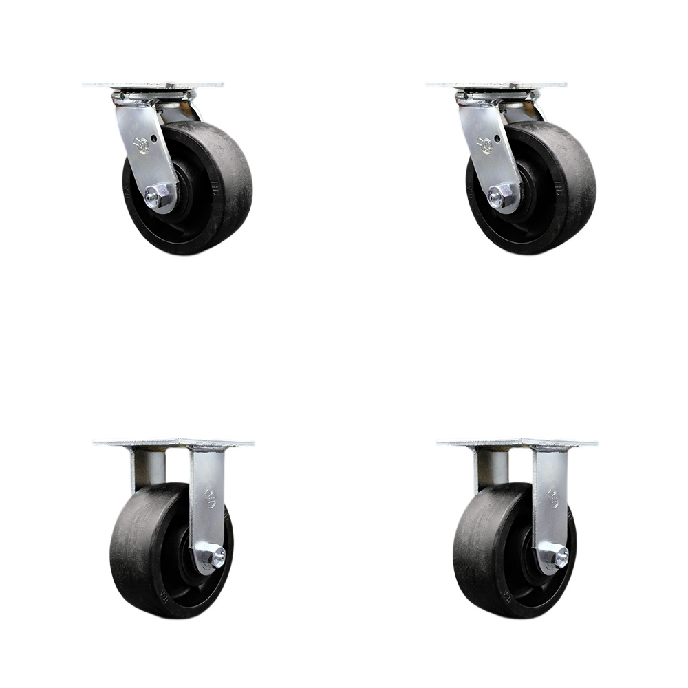 Stainless Steel Glass Filled Nylon Swivel Top Plate Casters Set of 4 Heavy Duty with 5 Inch Wheels - Includes 2 Swivel and 2 Rigid – 5,000 lbs. Total Capacity - Service Caster Brand — photo 1