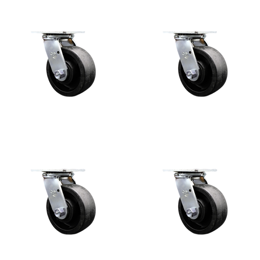 Stainless Steel Heavy Duty Swivel Caster Set of 4 with 5 Inch Glass Filled Nylon Wheels and Delrin Bearings - Includes 4 Swivel - 5,000 lbs. Total Capacity - Service Caster Brand — photo 1