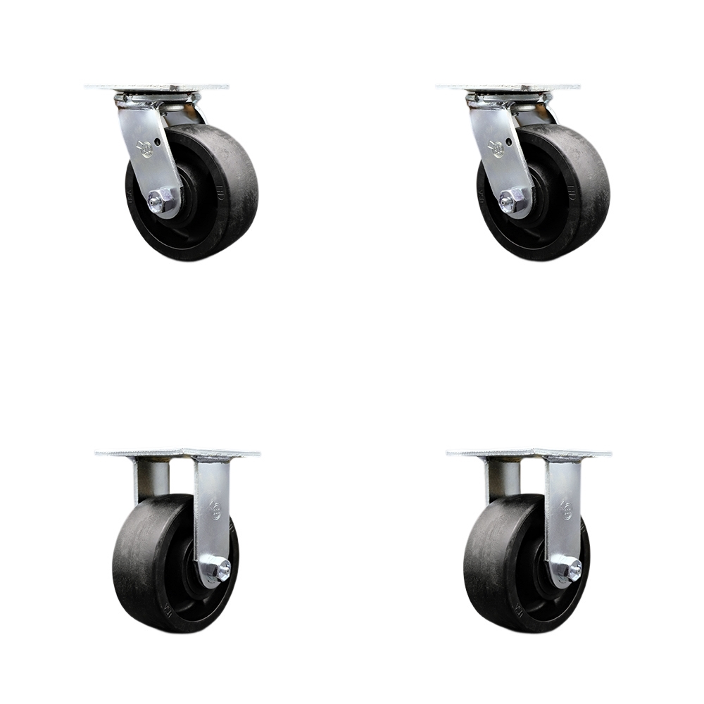 Stainless Steel Heavy Duty Swivel Caster Set of 4 with 5 Inch Glass Filled Nylon Wheels and Delrin Bearings - Includes 2 Swivel with Bolt on Swivel Lock and 2 Rigid - Service Caster Brand — photo 1