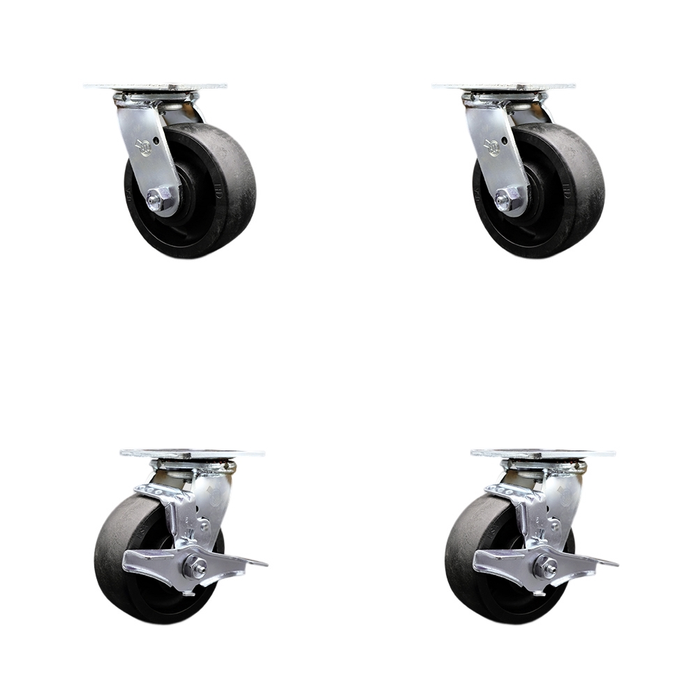 Stainless Steel Heavy Duty Swivel Caster Set with 5 Inch High Temp Glass Filled Nylon Wheels and Ball Bearings-Includes 2 Swivel with Bolt on Swivel Locks and 2 Swivel with Brakes-Service Caster Brand — photo 1