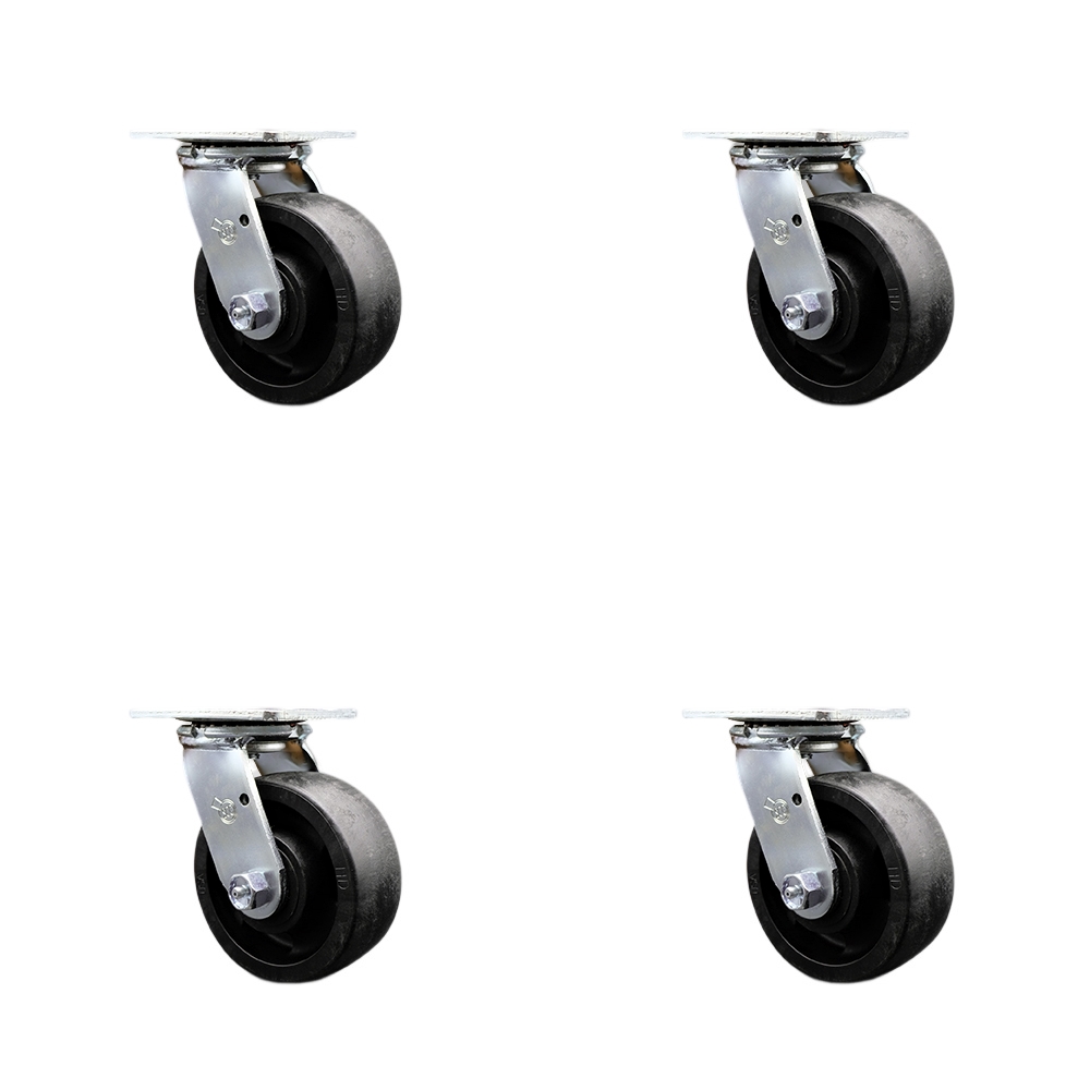 Stainless Steel Glass Filled Nylon Swivel Top Plate Casters Set of 4 Heavy Duty with 5 Inch Wheels - Includes 4 Swivel with Bolt on Swivel Locks – 5,000 lbs. Total Capacity - Service Caster Brand — photo 1