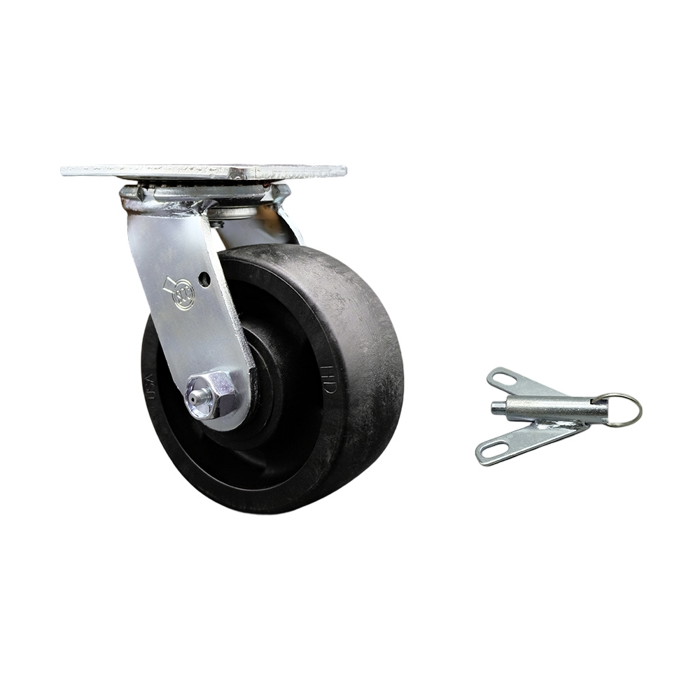 Stainless Steel Heavy Duty Swivel Top Plate Caster with Bolt on Swivel Lock and 5 Inch High Temperature Glass Filled Nylon Wheel with Ball Bearings - 1,250 lbs. Capacity/Caster - Service Caster Brand — photo 1