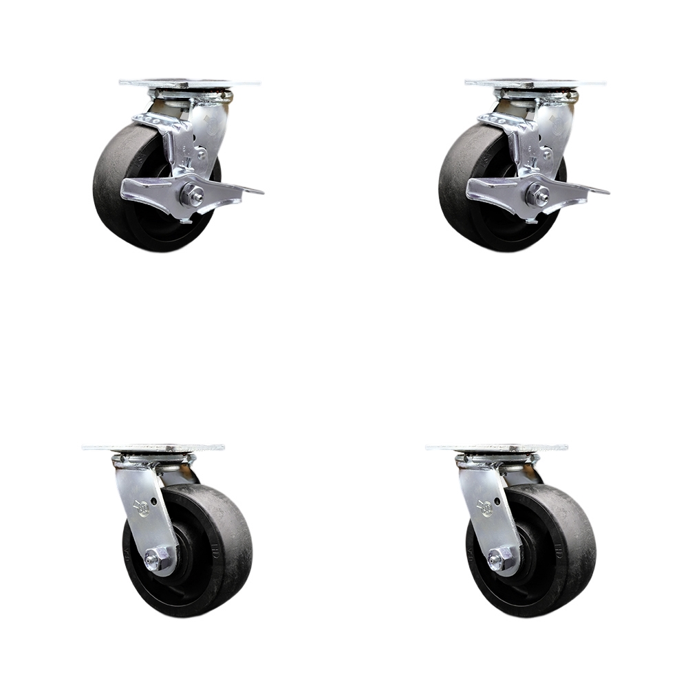 Stainless Heavy Duty Swivel Caster Set with 5 Inch High Temp Glass Filled Nylon Wheel&Ball Bearing-Include 2 Swivel w/Brake&Bolt on Swivel Lock and 2 Swivel w/Bolt on Swivel Lock- Service Caster Brand — photo 1