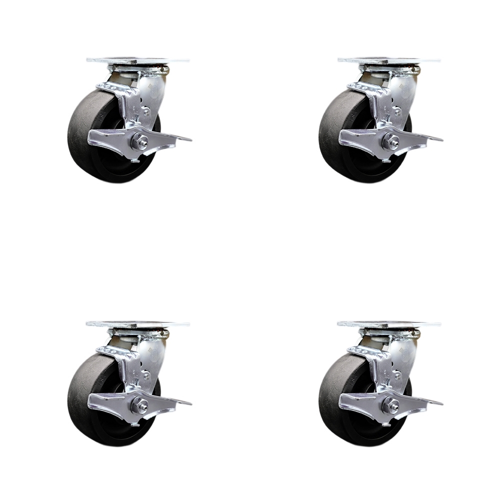 Stainless Steel Heavy Duty Swivel Caster Set with 5 Inch High Temp Glass Filled Nylon Wheel and Ball Bearing-Include 2 Swivel with Brake&Bolt on Swivel Lock and 2 Swivel w/Brake - Service Caster Brand — photo 1