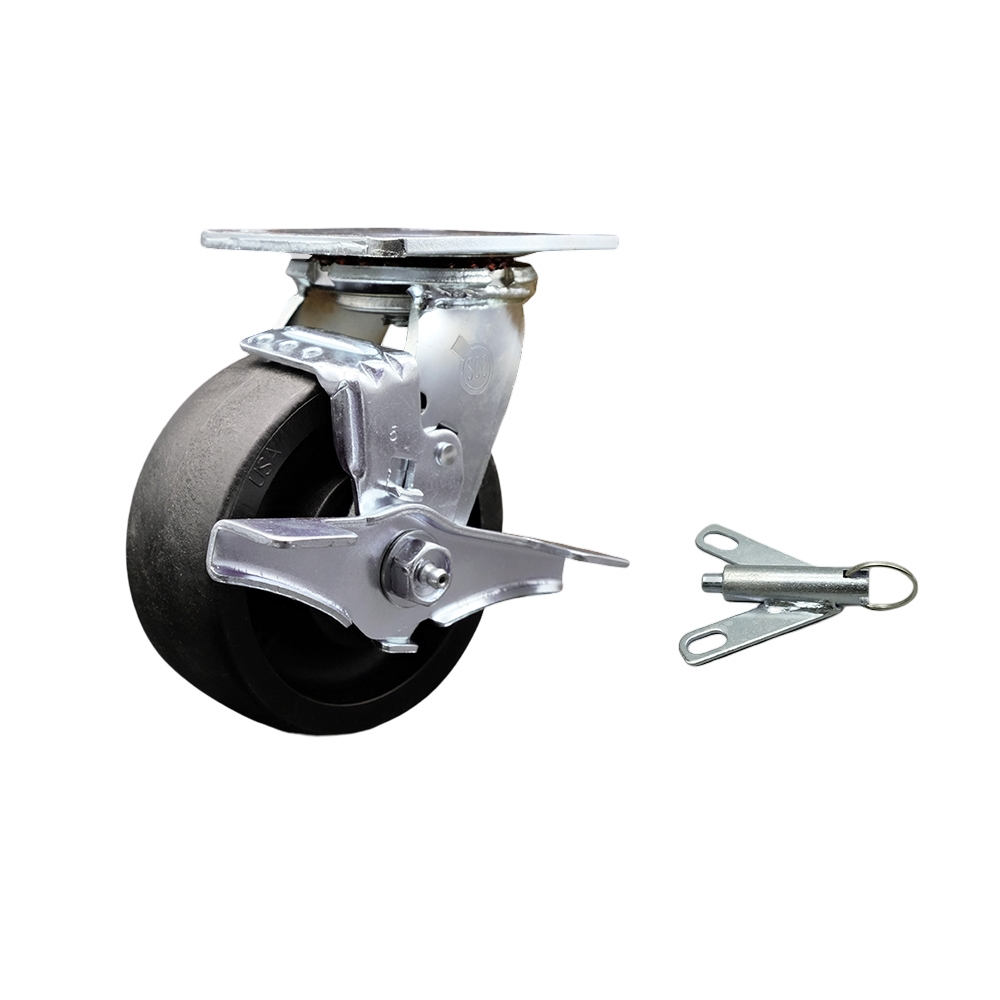 Stainless Steel Heavy Duty Swivel Top Plate Caster with Top Lock Brake and Bolt on Swivel Lock and 5 Inch Glass Filled Nylon Wheel with Delrin Bearings-1,250 lbs. Capacity/Caster- Service Caster Brand — photo 1