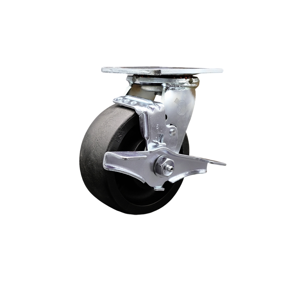 Stainless Steel Heavy Duty Swivel Top Plate Caster with Top Lock Brake and 5 Inch Glass Filled Nylon Wheel with Delrin Bearings - 1,250 lbs. Capacity/Caster - Service Caster Brand — photo 1
