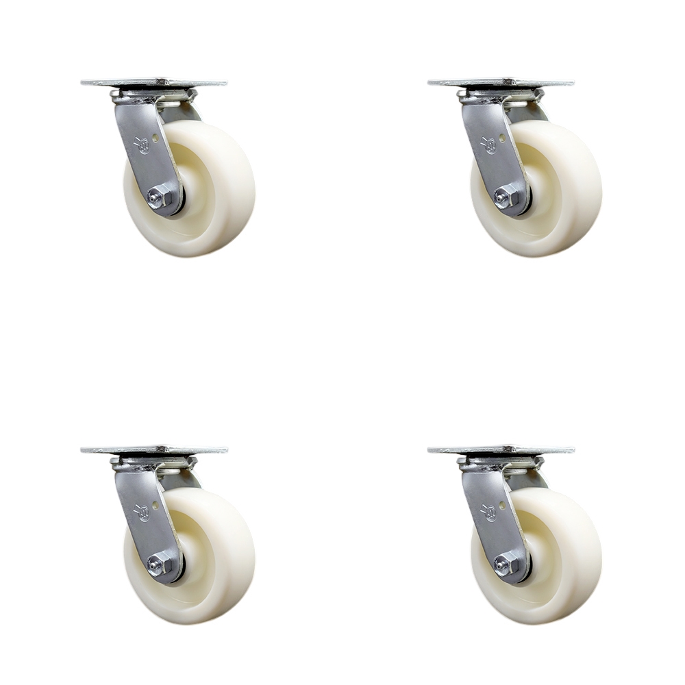Stainless Steel Nylon Swivel Top Plate Casters Set of 4 Heavy Duty with 5 Inch Wheels - Includes 4 Swivel – 3,600 lbs. Total Capacity - Service Caster Brand — photo 1