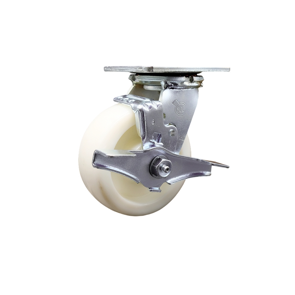 Stainless Steel Nylon Swivel Top Plate Heavy Duty Caster with 5 Inch Wheel and Top Lock Brake – 900 lbs. Capacity/Caster - Service Caster Brand — photo 1