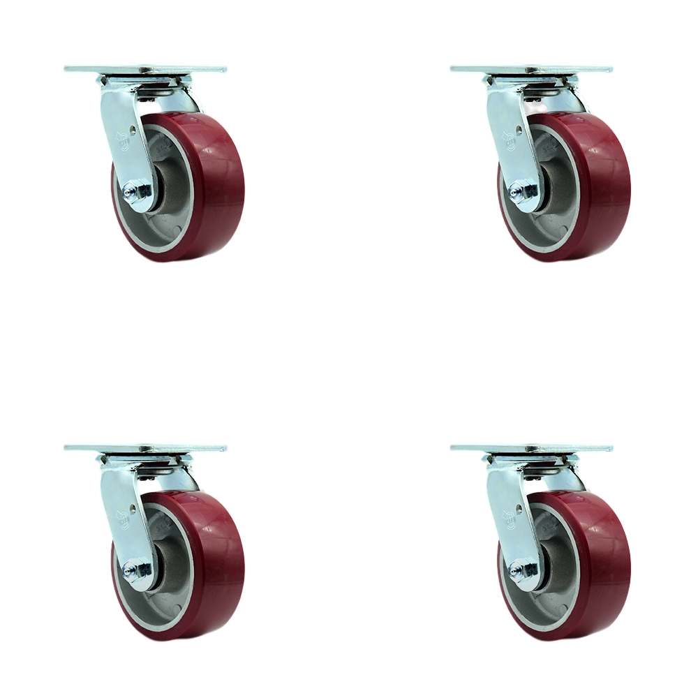 Stainless Steel Polyurethane on Aluminum Swivel Top Plate Casters Set of 4 Heavy Duty with 5 Inch Wheels - Includes 4 Swivel – 3,600 lbs. Total Capacity - Service Caster Brand — photo 1