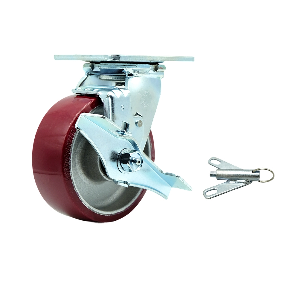 Stainless Steel Heavy Duty Swivel Top Plate Caster with Top Lock Brake and Bolt on Swivel Lock and 5 Inch Poly on Aluminum Wheel with Delrin Bearings - 900lbs. Capacity/Caster - Service Caster Brand — photo 1