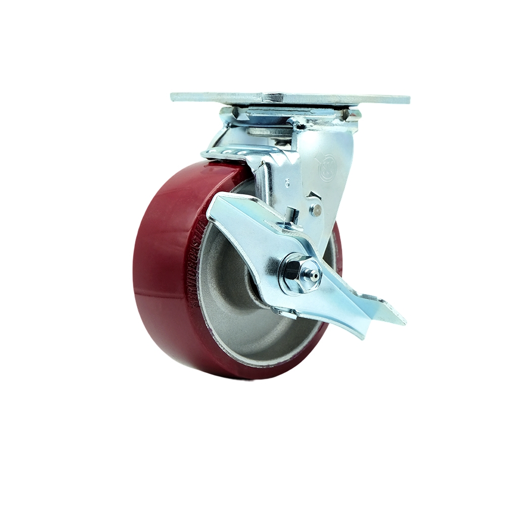 Stainless Steel Heavy Duty Swivel Top Plate Caster with Top Lock Brake and 5 Inch Polyurethane on Aluminum Wheel with Ball Bearings - 900 lbs. Capacity/Caster - Service Caster Brand — photo 1