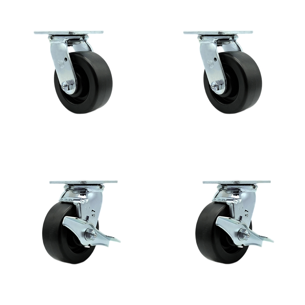Stainless Steel Heavy Duty Swivel Caster Set of 4 with 5 Inch Polyolefin Wheels and Delrin Bearings - Includes 2 Swivel with Brakes and 2 Swivel - 2,600lbs. Total Capacity - Service Caster Brand — photo 1