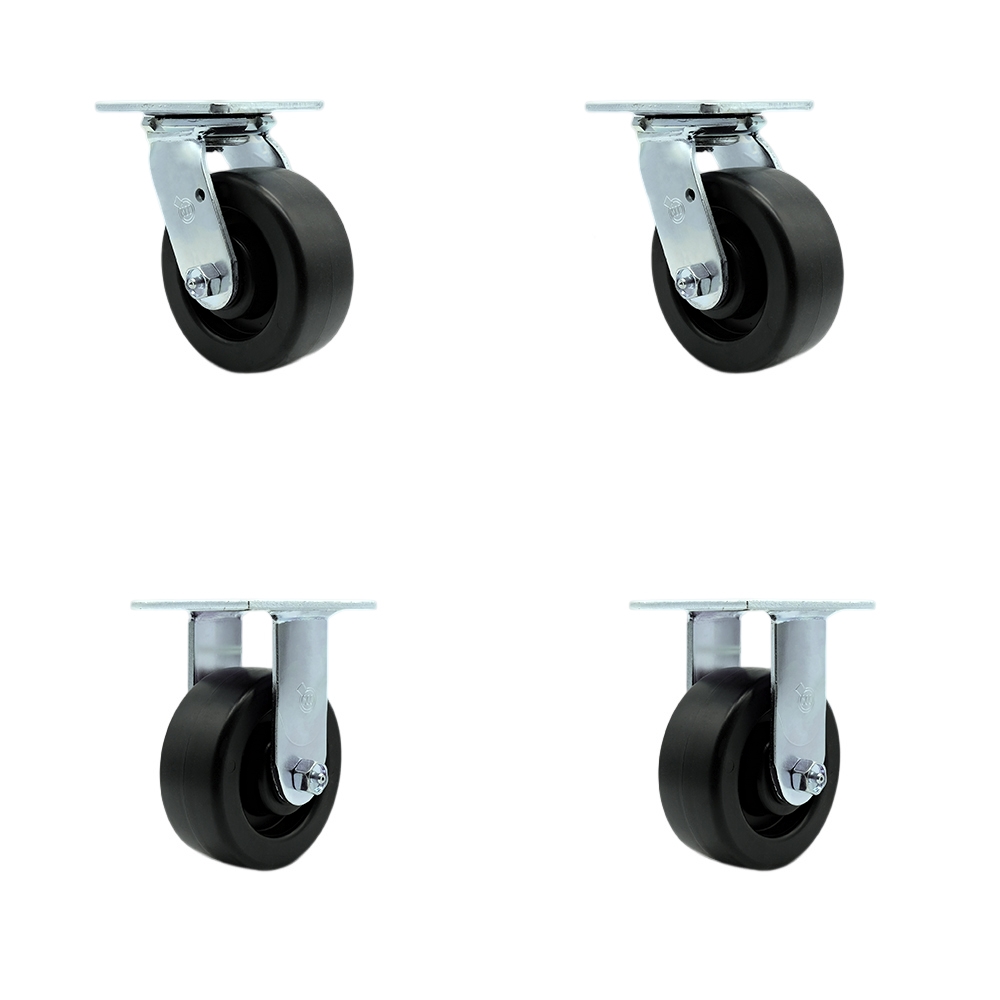Stainless Steel Polyolefin Swivel Top Plate Casters Set of 4 Heavy Duty with 5 Inch Wheels - Includes 2 Swivel with Bolt on Swivel Locks and 2 Rigid - Service Caster Brand — photo 1