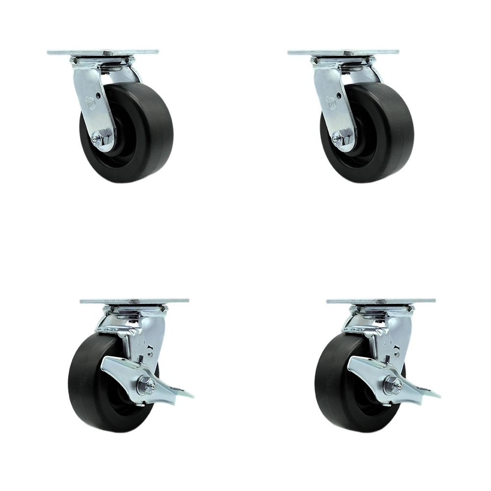 Stainless Steel Heavy Duty Swivel Caster Set with 5 Inch Polyolefin Wheels and Delrin Bearings - Includes 2 Swivel with Bolt on Swivel Locks and 2 Swivel with Brakes - Service Caster Brand — photo 1