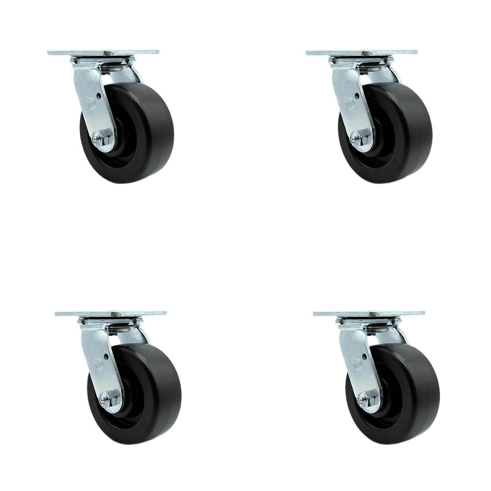 Stainless Steel Polyolefin Swivel Top Plate Casters Set of 4 Heavy Duty with 5 Inch Wheels - Includes 4 Swivel with Bolt on Swivel Locks – 2,600 lbs. Total Capacity - Service Caster Brand — photo 1