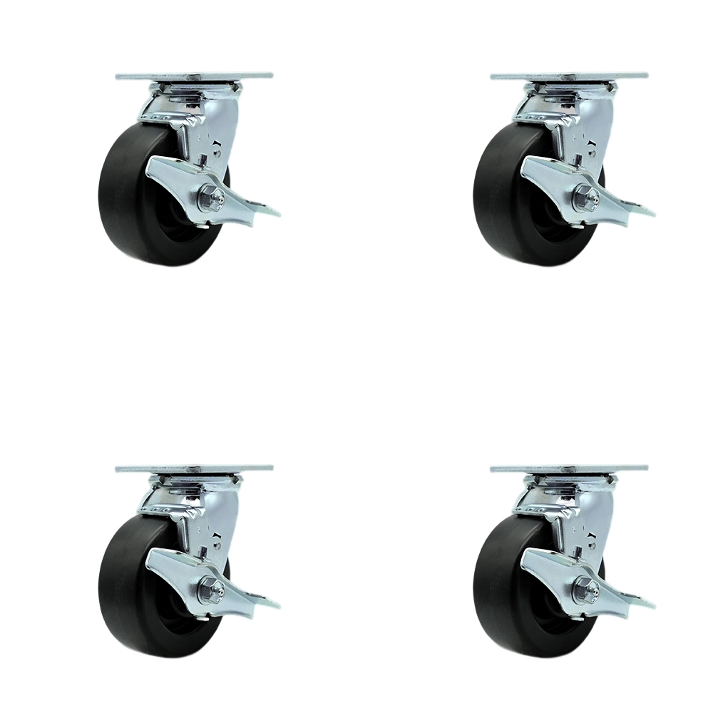 Stainless Steel Polyolefin Swivel Top Plate Casters Set of 4 Heavy Duty with 5 Inch Wheels - Includes 4 Swivel with Top Lock Brakes – 2,600 lbs. Total Capacity - Service Caster Brand — photo 1