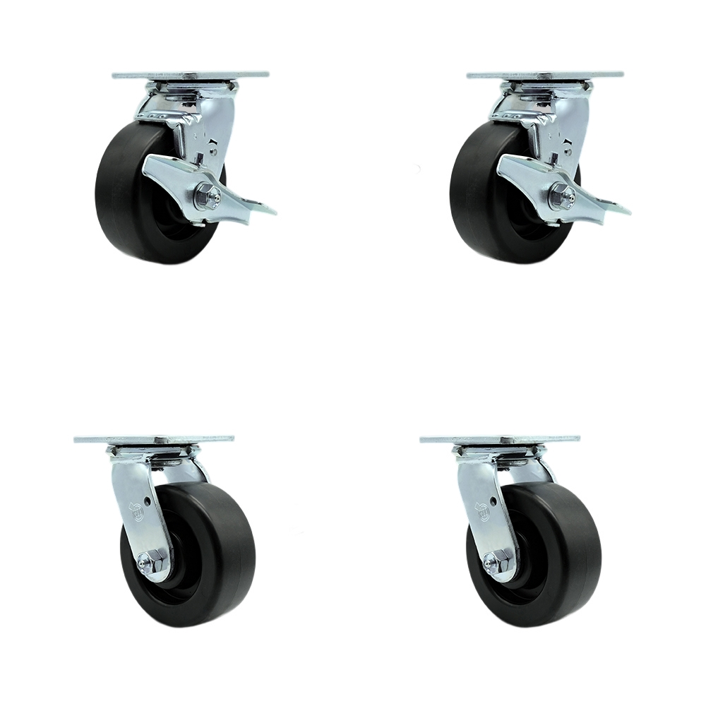 Stainless Steel Heavy Duty Swivel Caster Set with 5 Inch Polyolefin Wheel and Ball Bearing-Include 2 Swivel with Brake & Bolt on Swivel Lock and 2 Swivel with Bolt on Swivel Lock- Service Caster Brand — photo 1
