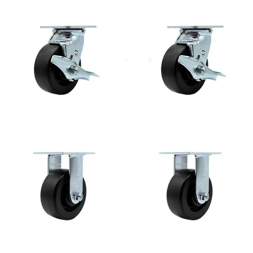 Stainless Steel Heavy Duty Swivel Caster Set with 5 Inch Polyolefin Wheels and Delrin Bearings - Includes 2 Swivel with Brakes and Bolt on Swivel Locks and 2 Rigid - Service Caster Brand — photo 1