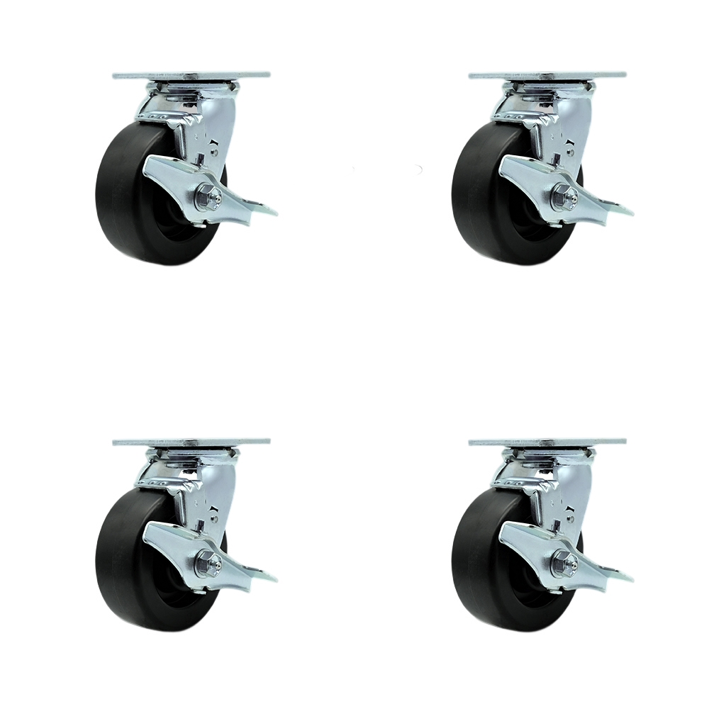 Stainless Steel Heavy Duty Swivel Caster Set of 4 with 5 Inch Polyolefin Wheels and Ball Bearings-Includes 2 Swivel with Brakes and Bolt on Swivel Locks and 2 Swivel with Brakes - Service Caster Brand — photo 1
