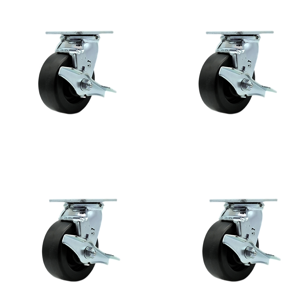 Stainless Steel Heavy Duty Swivel Caster Set of 4 with 5 Inch Polyolefin Wheels and Delrin Bearings - Includes 4 Swivel with Top Lock Brakes and Bolt on Swivel Locks - Service Caster Brand — photo 1