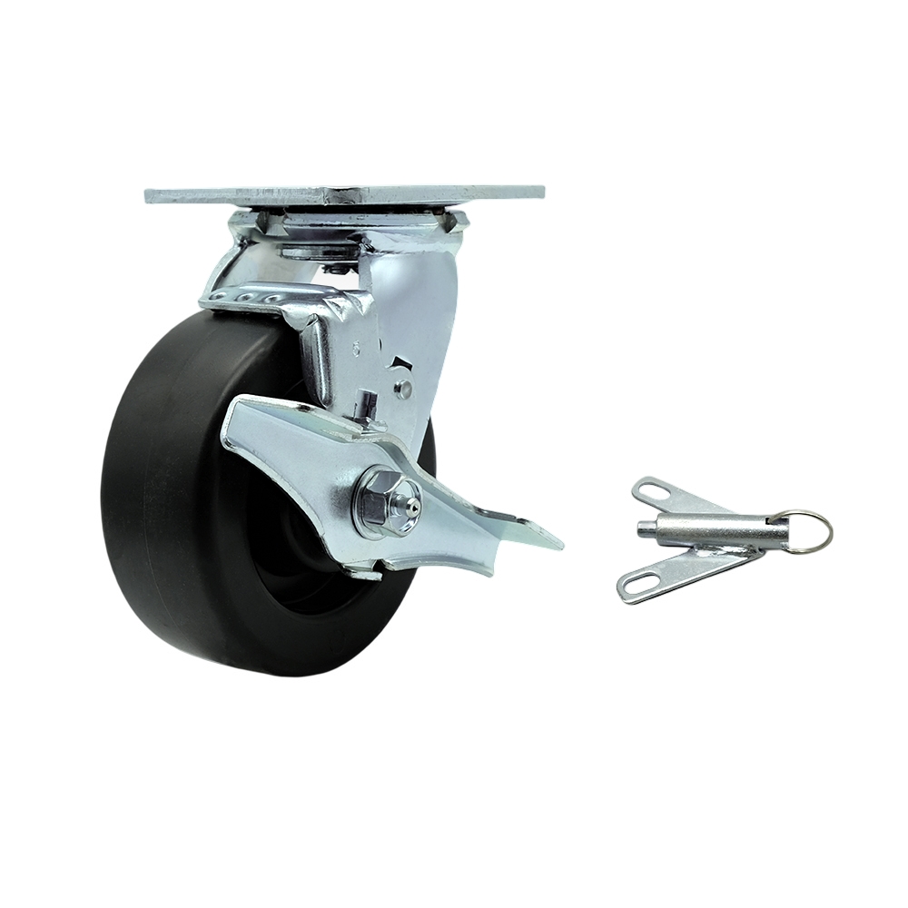 Stainless Steel Heavy Duty Swivel Top Plate Caster with Top Lock Brake and Bolt on Swivel Lock and 5 Inch Polyolefin Wheel with Ball Bearings - 650 lbs. Capacity/Caster - Service Caster Brand — photo 1