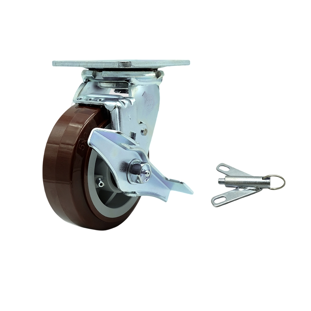 Stainless Steel Polyurethane Swivel Top Plate Heavy Duty Caster with 5 Inch Wheel and Top Lock Brake and Bolt on Swivel Lock – 750 lbs. Capacity/Caster - Service Caster Brand — photo 1