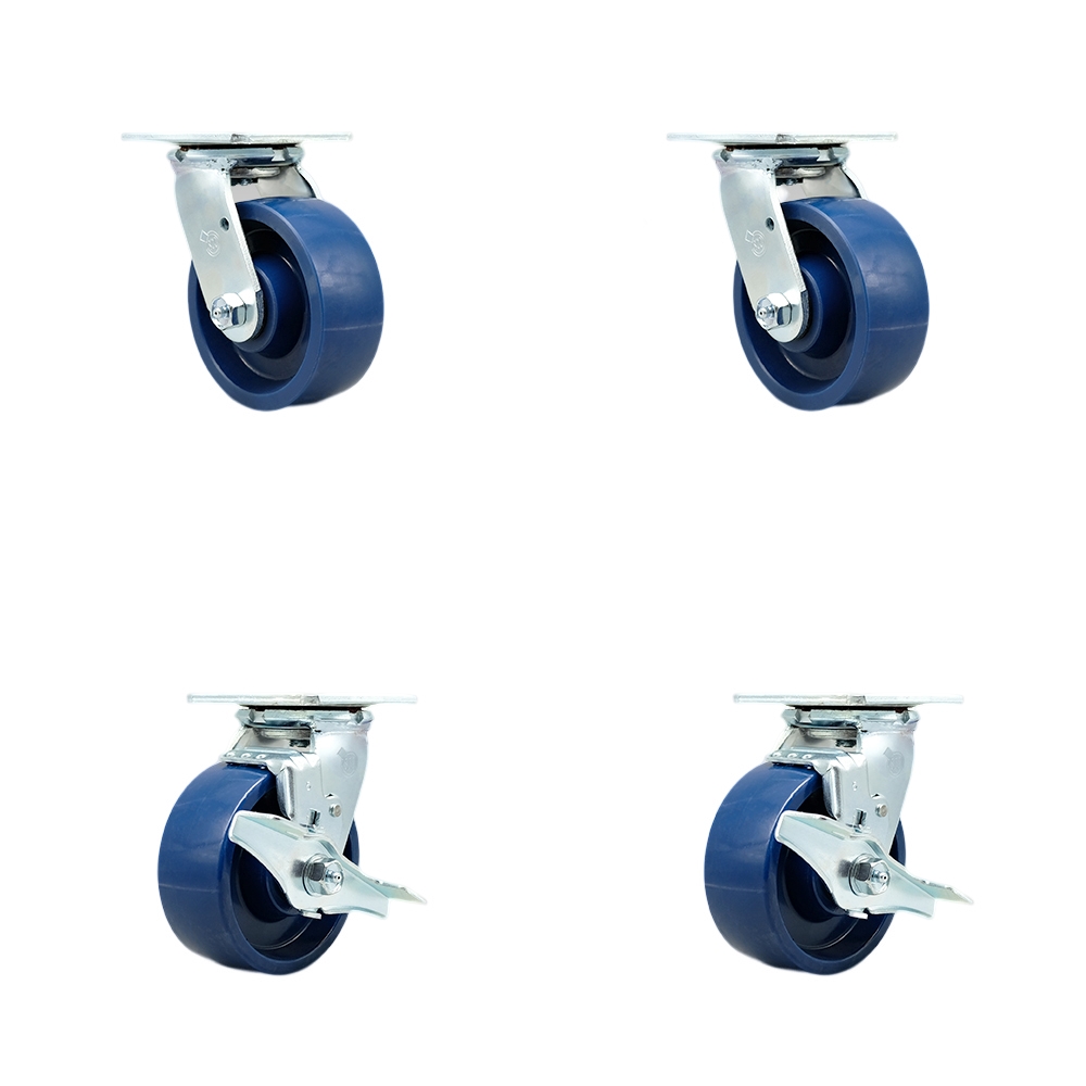 Stainless Steel Heavy Duty Swivel Caster Set with 5 Inch Solid Polyurethane Wheels and Delrin Bearings - Includes 2 Swivel with Bolt on Swivel Locks and 2 Swivel with Brakes - Service Caster Brand — photo 1