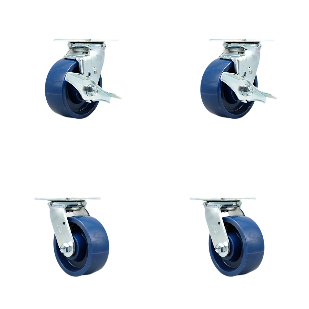 Stainless Steel Heavy Duty Swivel Caster Set 4 with 5 Inch Poly Wheel and Ball Bearing-Includes 2 Swivel with Brake and Bolt on Swivel Lock and 2 Swivel with Bolt on Swivel Lock - Service Caster Brand — photo 1