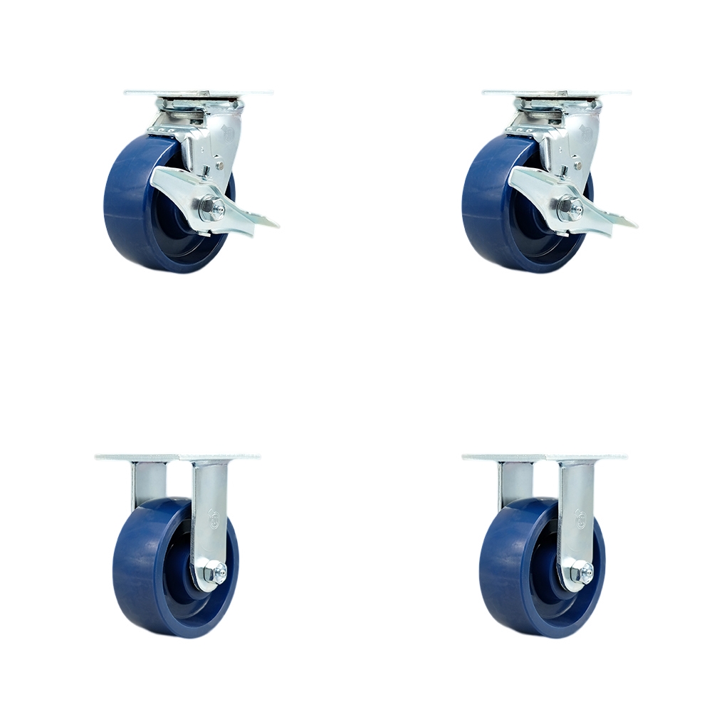 Stainless Steel Solid Polyurethane Swivel Top Plate Casters Set of 4 Heavy Duty with 5 Inch Wheels - Includes 2 Swivel with Brakes and Bolt on Swivel Locks and 2 Rigid - Service Caster Brand — photo 1