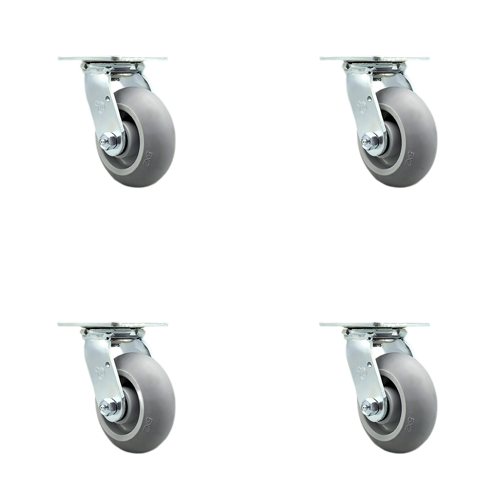 Stainless Steel Heavy Duty Swivel Caster Set of 4 with 5 Inch Thermoplastic Rubber Donut Tread Wheels and Delrin Bearings - Includes 4 Swivel - 1,400 lbs. Total Capacity - Service Caster Brand — photo 1