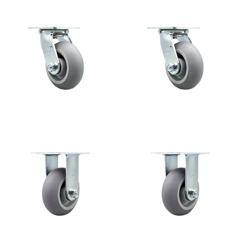 Stainless Steel Heavy Duty Swivel Caster Set of 4 with 5 Inch Thermoplastic Rubber Donut Tread Wheels and Ball Bearings - Includes 2 Swivel with Bolt on Swivel Lock and 2 Rigid - Service Caster Brand — photo 1