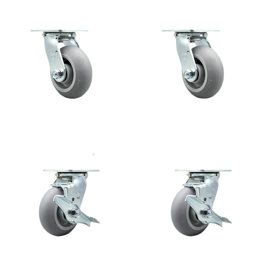 Stainless Heavy Duty Swivel Caster Set with 5 Inch Thermoplastic Rubber Donut Tread Wheels and Delrin Bearings-Includes 2 Swivel with Bolt on Swivel Locks and 2 Swivel with Brakes-Service Caster Brand — photo 1