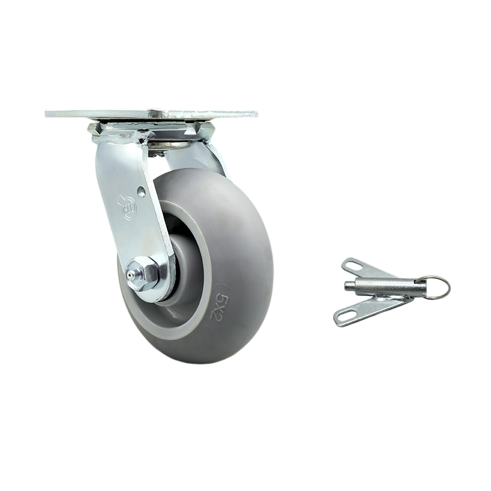 Stainless Steel Heavy Duty Swivel Top Plate Caster with Bolt on Swivel Lock and 5 Inch Thermoplastic Rubber Donut Tread Wheel with Delrin Bearings - 350 lbs. Capacity/Caster - Service Caster Brand — photo 1