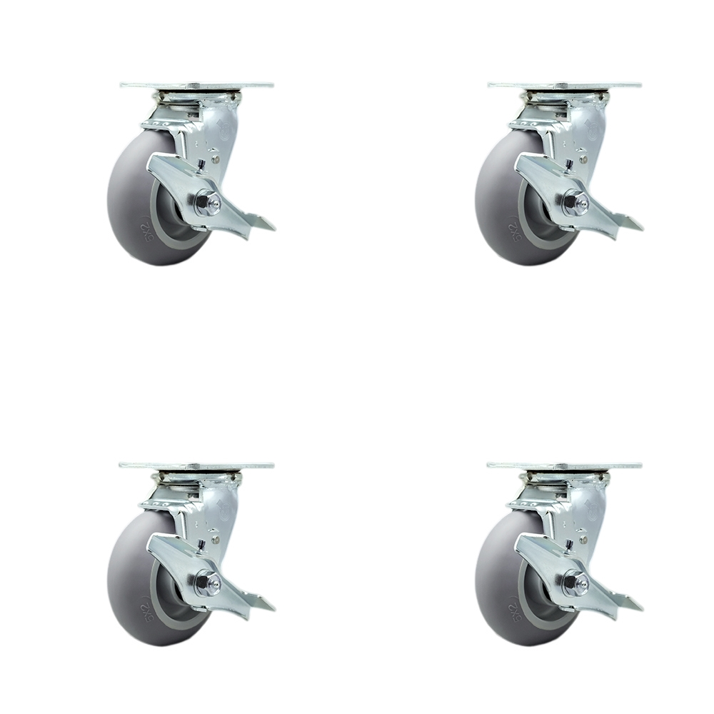 Stainless Steel Heavy Duty Swivel Caster Set of 4 with 5 Inch Thermoplastic Donut Tread Wheels and Ball Bearings - Includes 4 Swivel with Top Lock Brakes-1,400 lbs. Total Capacity-Service Caster Brand — photo 1