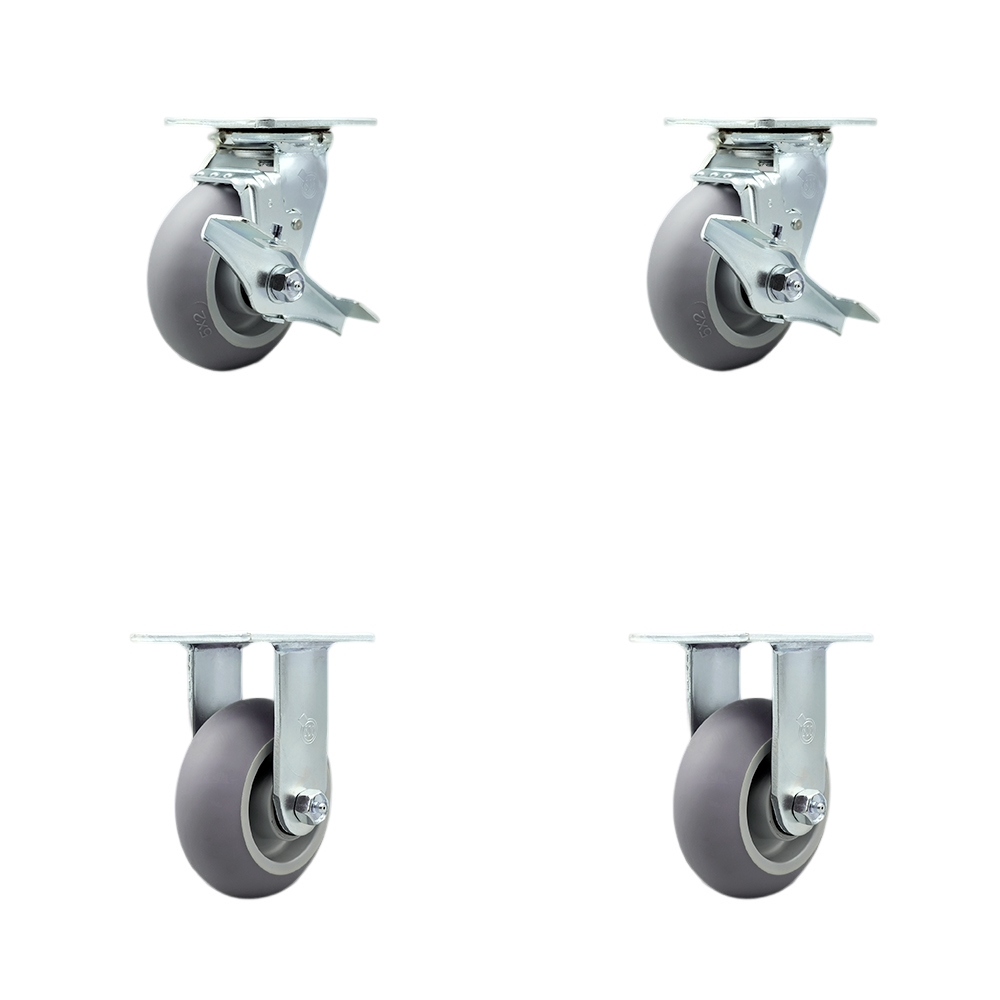 Stainless Heavy Duty Swivel Caster Set with 5 Inch Thermoplastic Rubber Donut Tread Wheels and Delrin Bearings-Includes 2 Swivel with Brakes and Bolt on Swivel Locks and 2 Rigid - Service Caster Brand — photo 1