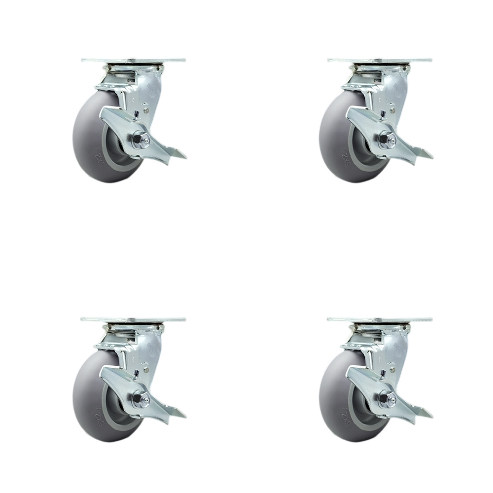 Stainless Heavy Duty Swivel Caster Set with 5 Inch Thermoplastic Rubber Donut Tread Wheels and Delrin Bearings-Includes 2 Swivel with Brakes& Swivel Locks and 2 Swivel with Brakes-Service Caster Brand — photo 1