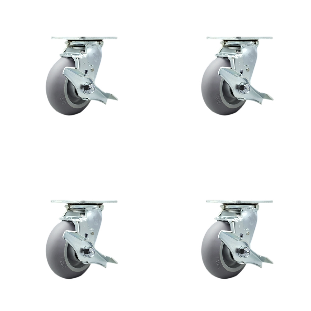 Stainless Steel Heavy Duty Swivel Caster Set with 5 Inch Thermoplastic Donut Tread Wheel and Ball Bearing-Include 2 Swivel with Brake and Bolt on Swivel Lock & 2 Swivel with Brake-Service Caster Brand — photo 1