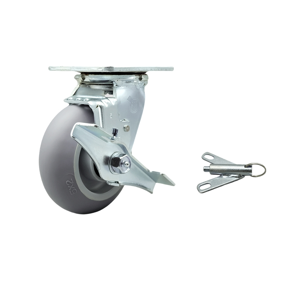 Stainless Steel Thermoplastic Rubber Donut Tread Swivel Top Plate Heavy Duty Caster with 5 Inch Wheel and Top Lock Brake and Bolt on Swivel Lock – 350 lbs. Capacity/Caster - Service Caster Brand — photo 1