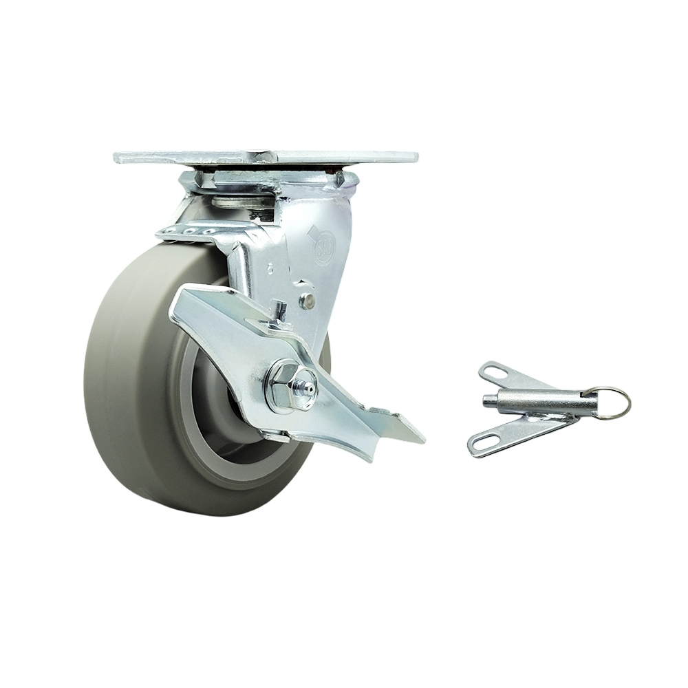 Stainless Steel Thermoplastic Rubber Flat Tread Swivel Top Plate Heavy Duty Caster with 5 Inch Wheel and Top Lock Brake and Bolt on Swivel Lock – 350 lbs. Capacity/Caster - Service Caster Brand — photo 1
