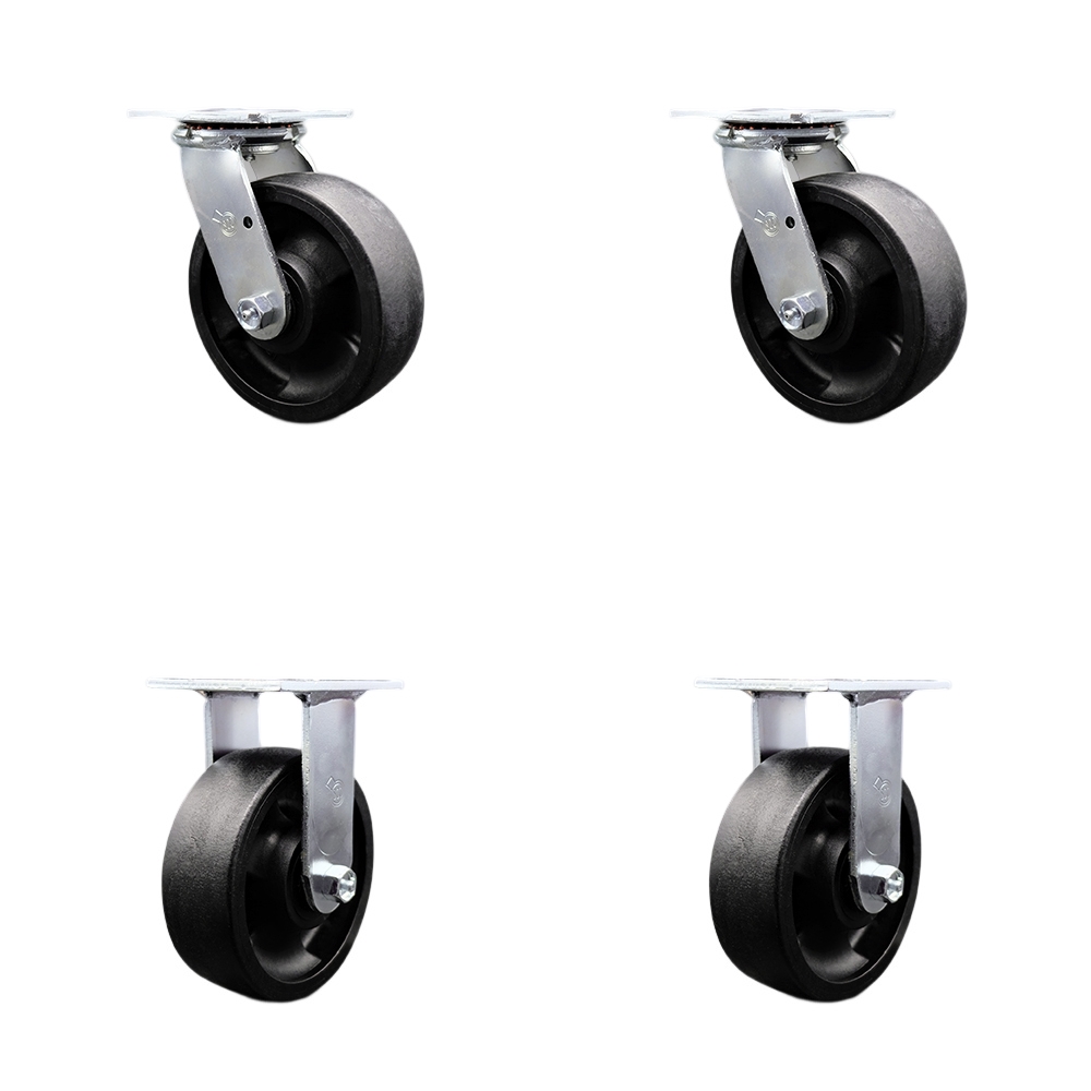 Stainless Steel Heavy Duty Swivel Caster Set of 4 with 6 Inch High Temperature Glass Filled Nylon Wheels and Ball Bearings-Includes 2 Swivel and 2 Rigid-5,000 lbs. Total Capacity- Service Caster Brand — photo 1