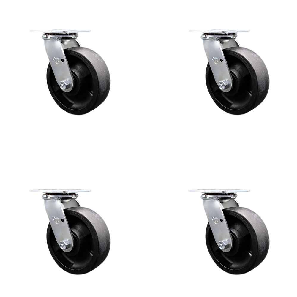 Stainless Steel Heavy Duty Swivel Caster Set of 4 with 6 Inch Glass Filled Nylon Wheels and Delrin Bearings - Includes 4 Swivel - 5,000 lbs. Total Capacity - Service Caster Brand — photo 1
