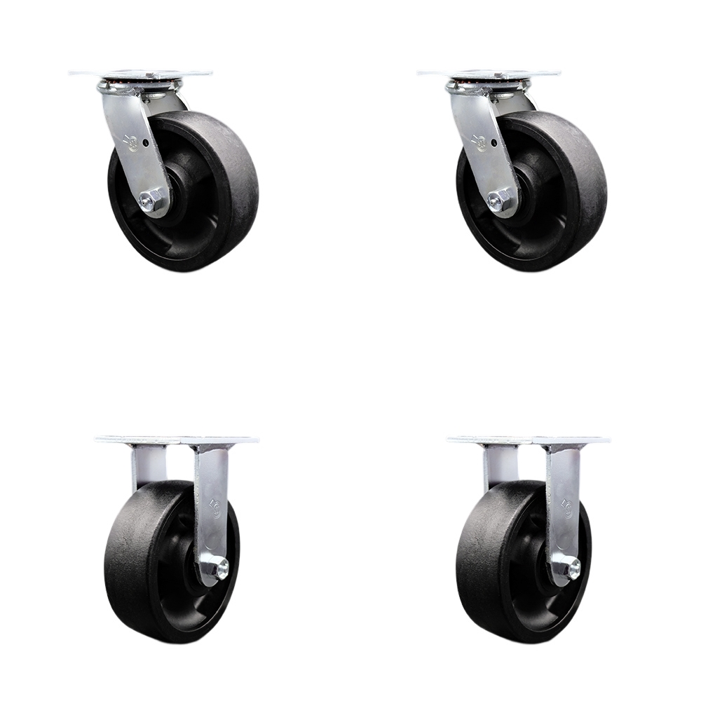Stainless Steel Heavy Duty Swivel Caster Set of 4 with 6 Inch High Temperature Glass Filled Nylon Wheels and Ball Bearings-Includes 2 Swivel with Bolt on Swivel Lock and 2 Rigid - Service Caster Brand — photo 1