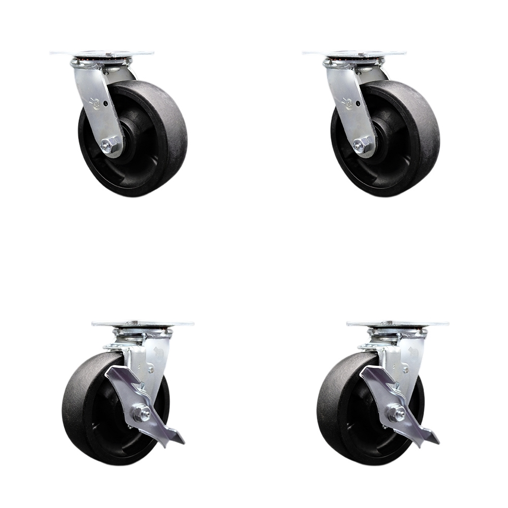 Stainless Steel Heavy Duty Swivel Caster Set with 6 Inch High Temp Glass Filled Nylon Wheels and Ball Bearings-Includes 2 Swivel with Bolt on Swivel Locks and 2 Swivel with Brakes-Service Caster Brand — photo 1